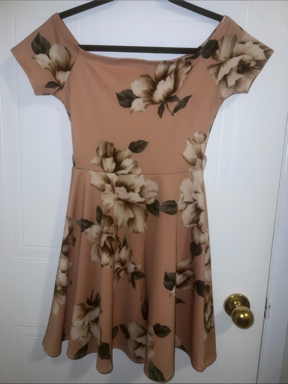 Off-Shoulder Floral Fit & Flare Mini Dress in Blush